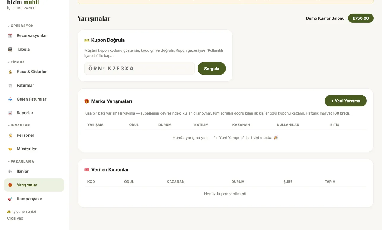 Yarışmalar — kupon doğrula ve marka yarışmaları