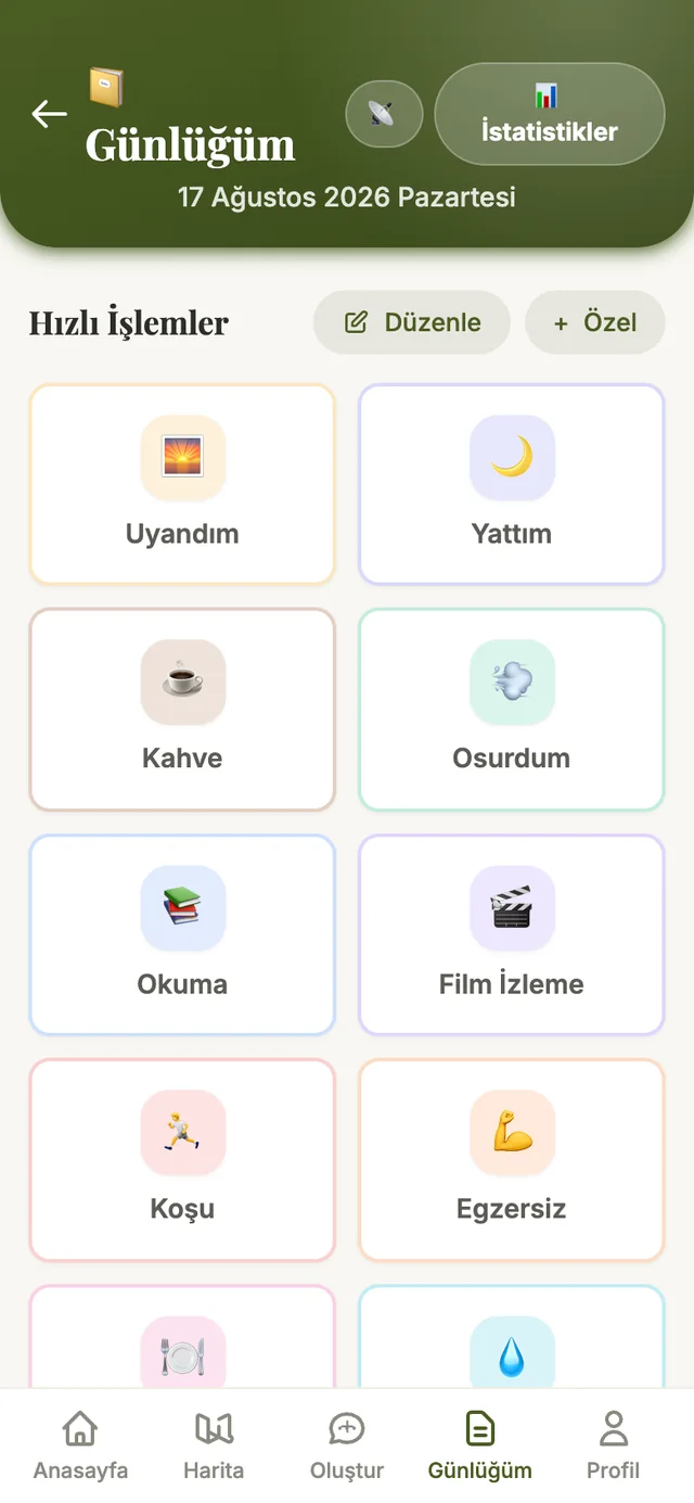 Günlüğüm ekranı