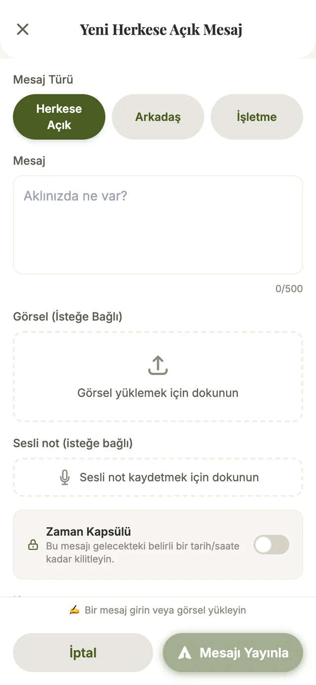 Yeni mesaj oluşturma ekranı